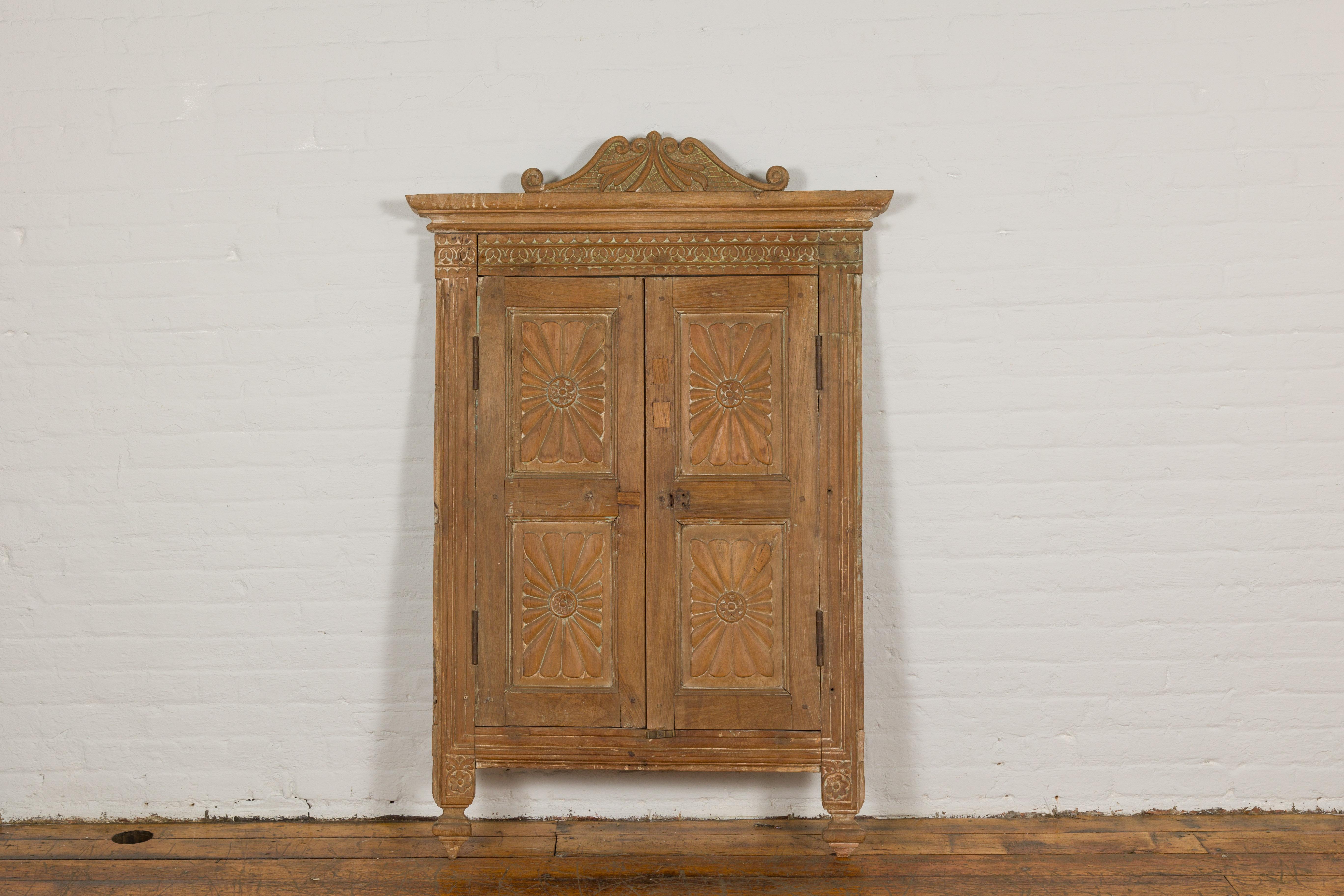 Indian 19th Century Carved Window Retrofitted with Heavy Antiqued Mirror For Sale