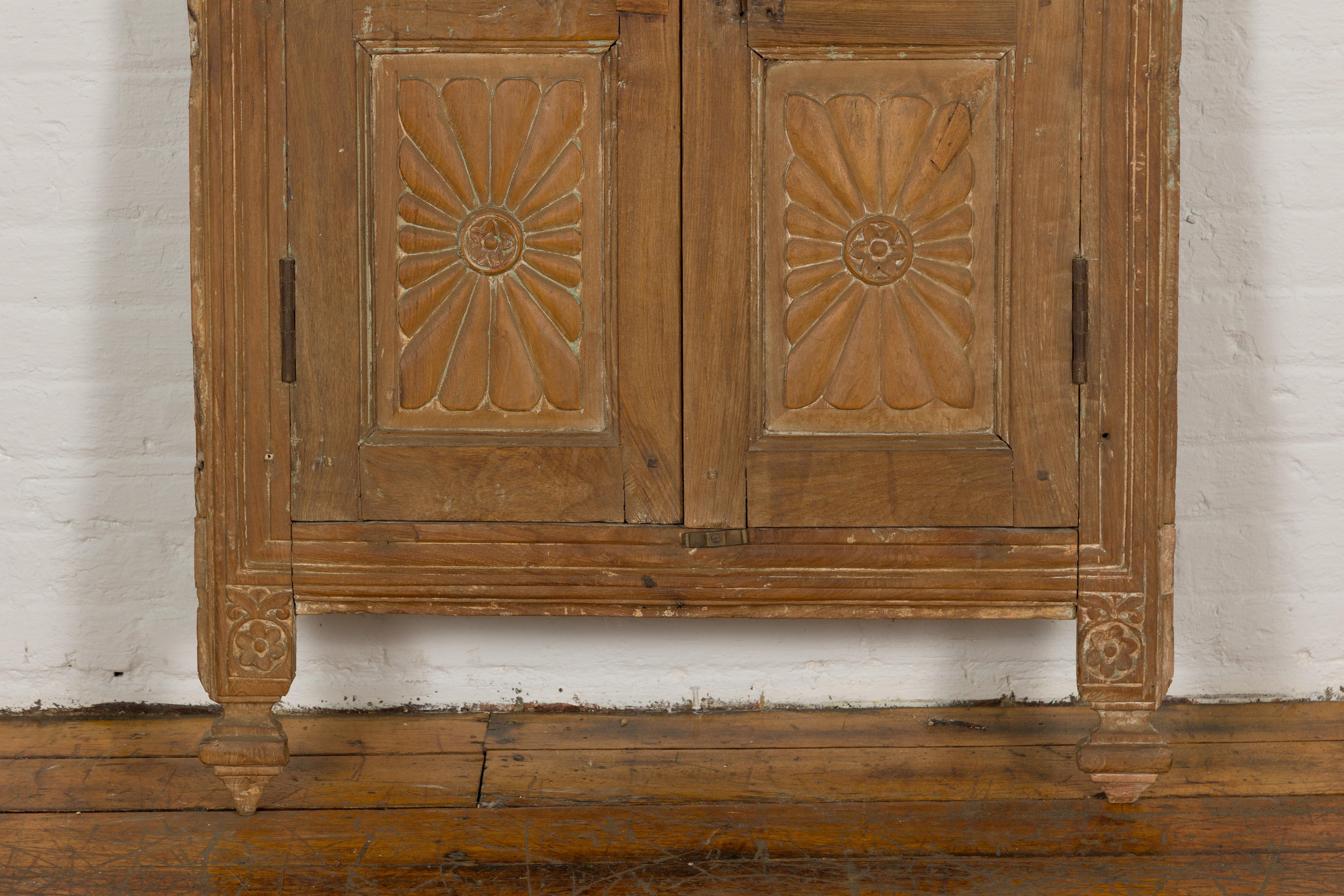 19th Century Carved Window Retrofitted with Heavy Antiqued Mirror In Good Condition For Sale In Yonkers, NY