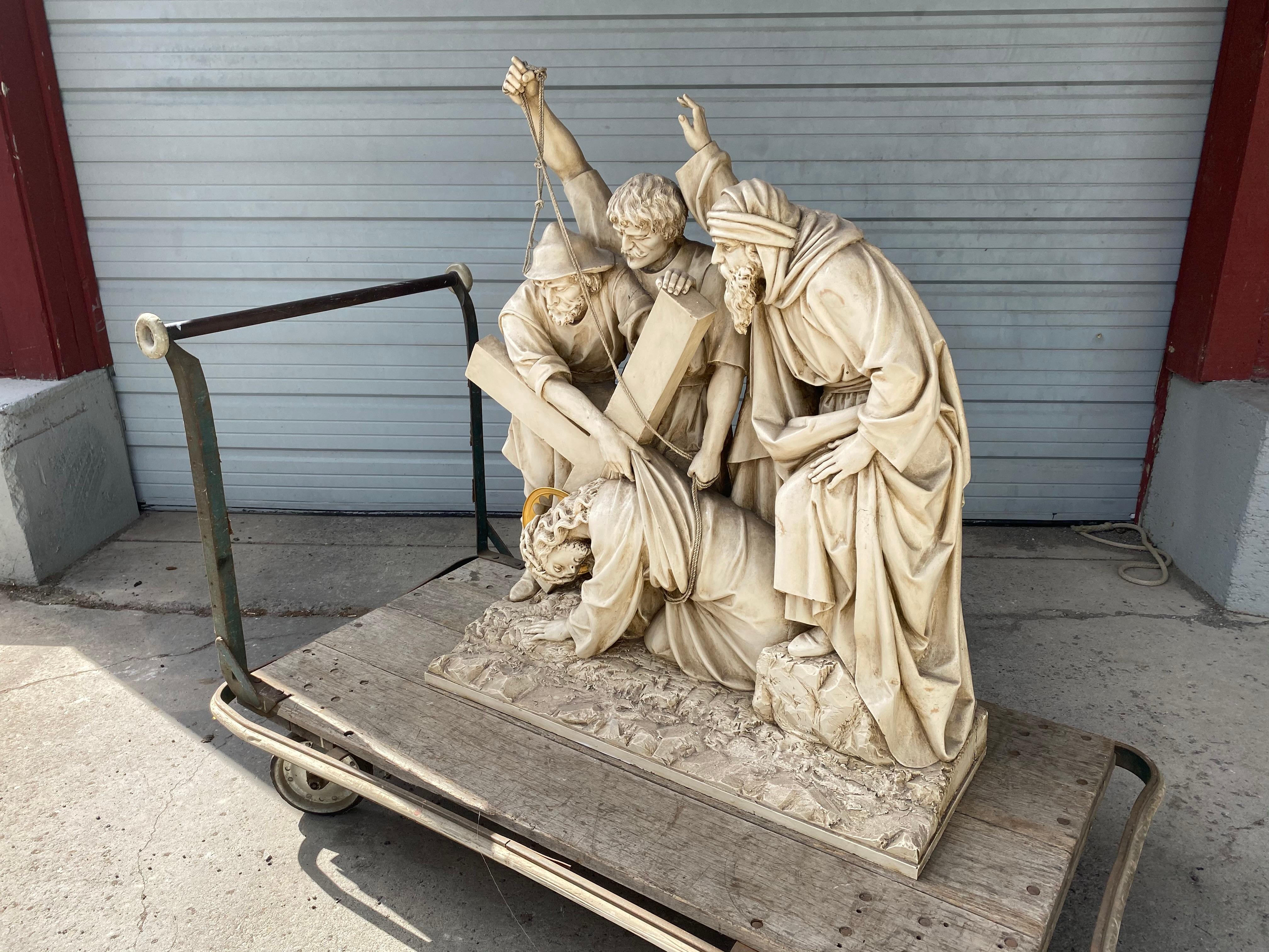 Late 19th Century 19th Century Carved Wood 3rd Station of the Cross, 'Jesus Falls’, Switzerland For Sale