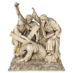 Siglo XIX Madera Tallada 3ª Estación de la Cruz, 'Jesús Cae', Suiza