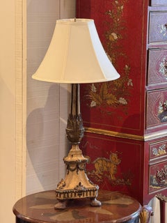 19th Century Carved Wood Altar Stick Form Table Lamp