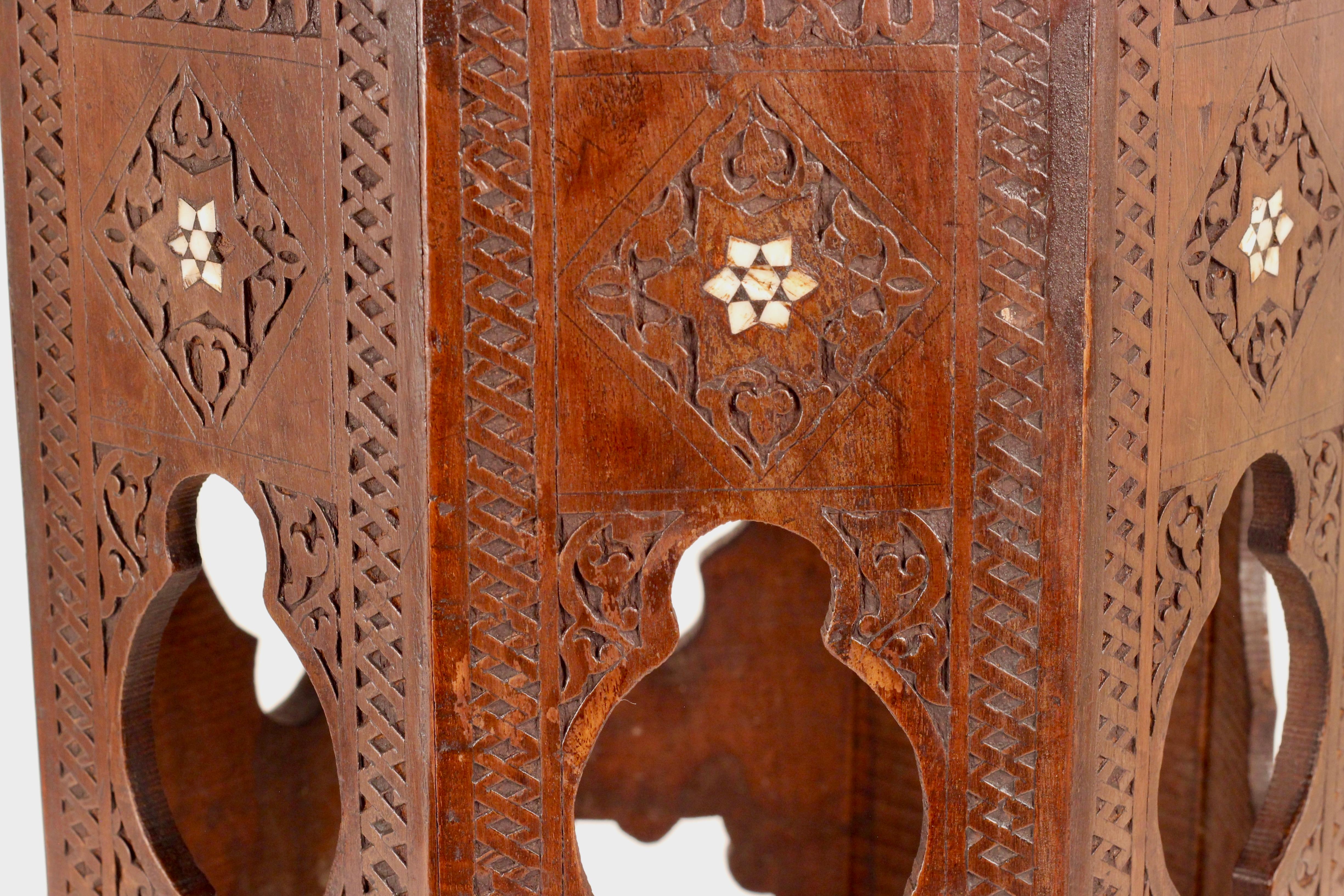 Late 19th Century Boho Chic Style 19th Century Carved Wood and Bone Octagonal Moorish Table