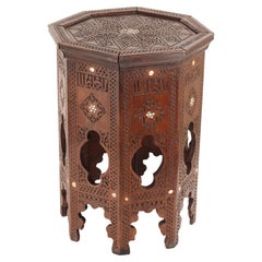 Boho Chic Style 19th Century Carved Wood and Bone Octagonal Moorish Table