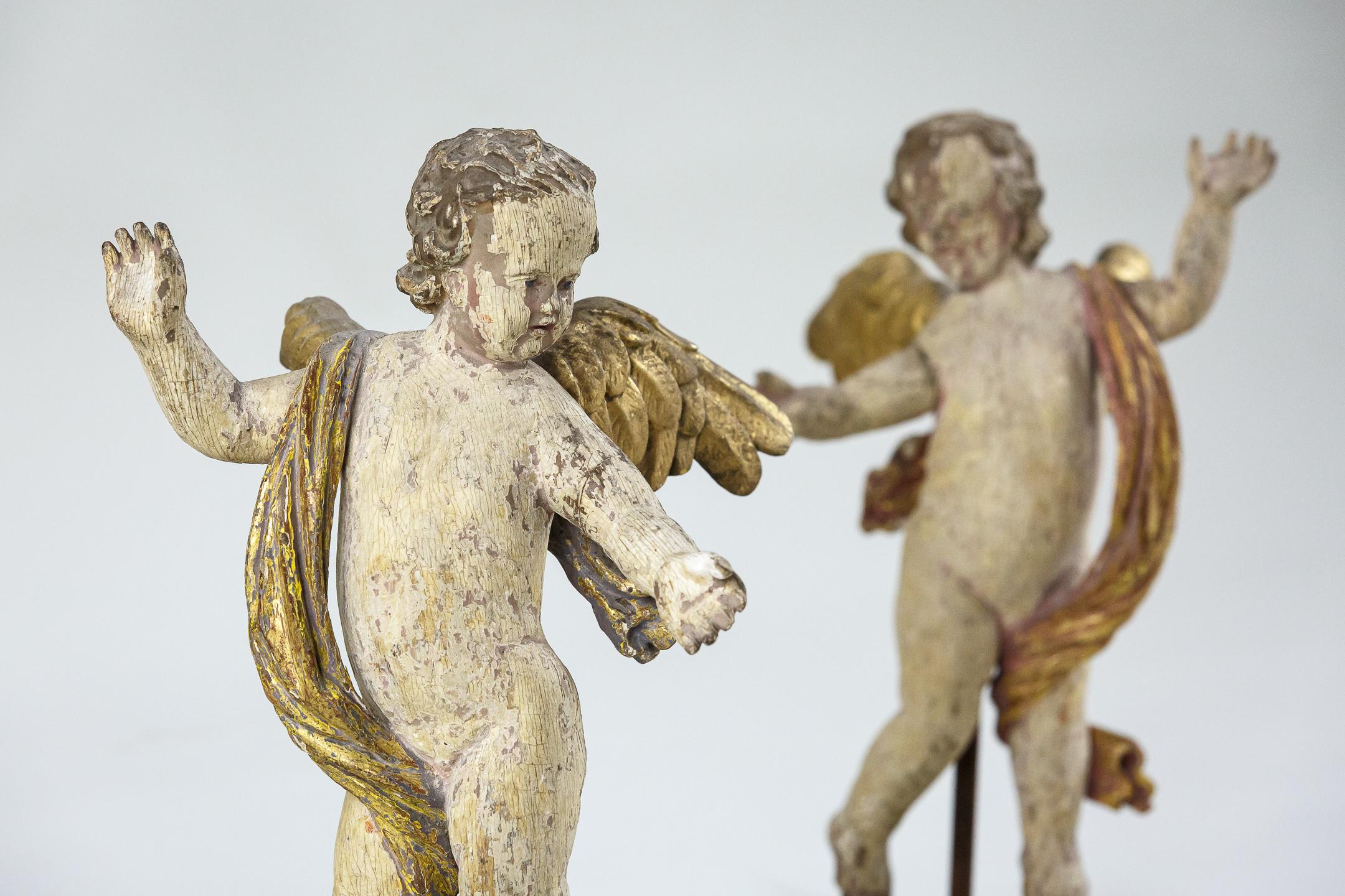 19th Century Carved Wood and Polychromed Angels at 1stDibs