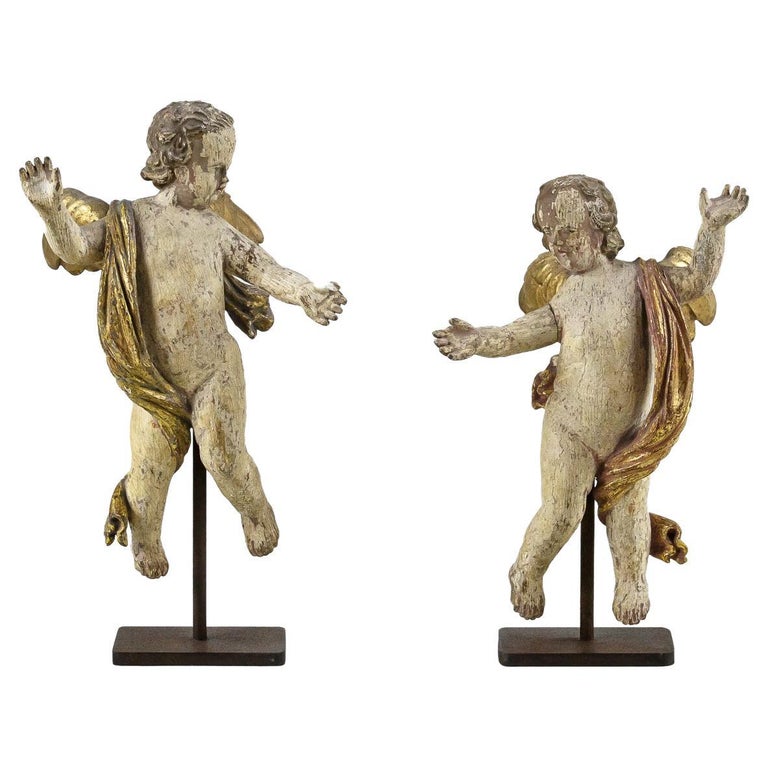 19th Century Carved Wood and Polychromed Angels For Sale at 1stDibs