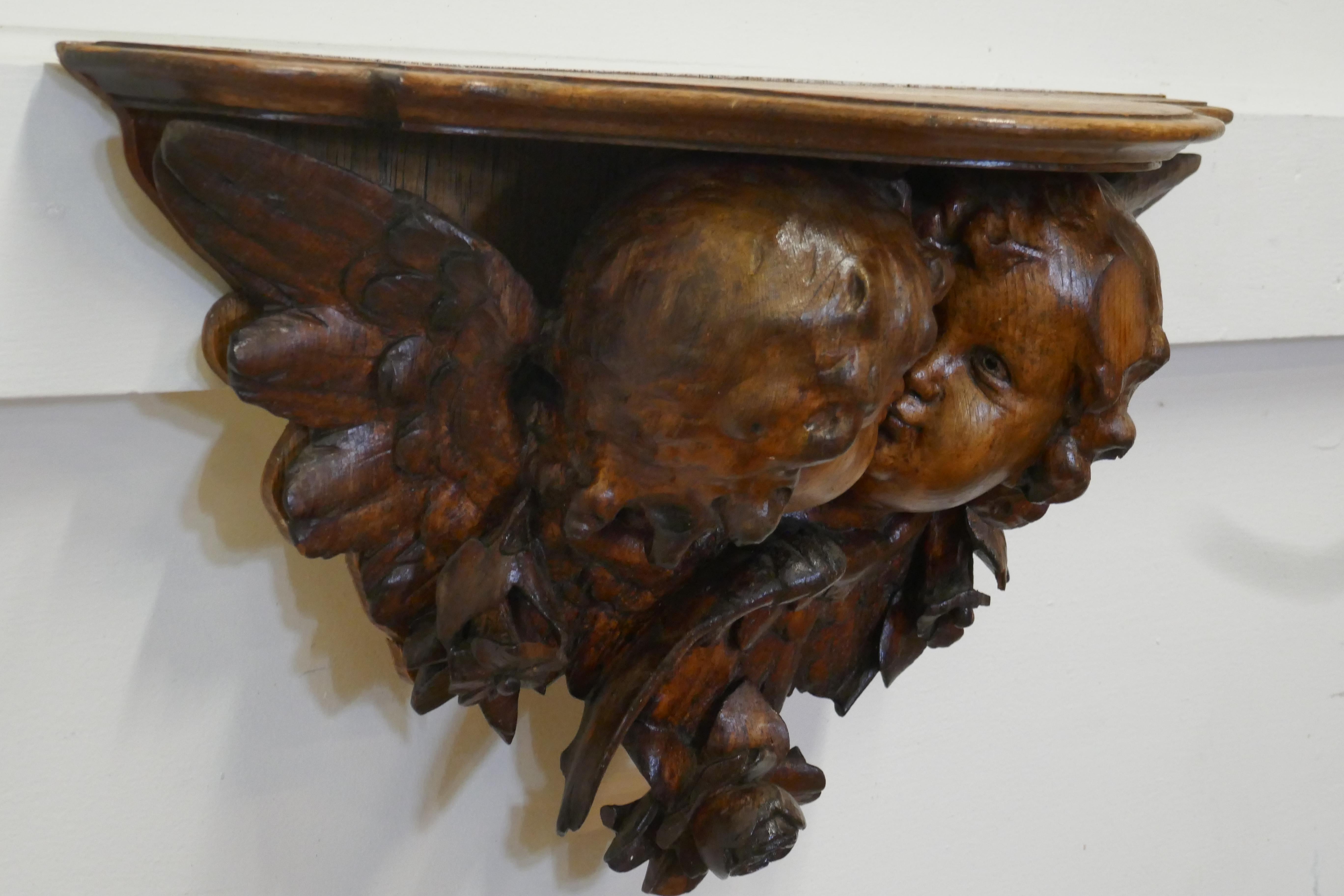 19th Century Carved Wood Cherub Wall Bracket For Sale 4