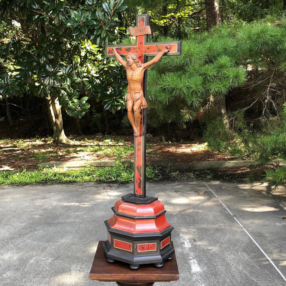 19th Century Carved Wood Crucifix In Good Condition For Sale In Dallas, TX