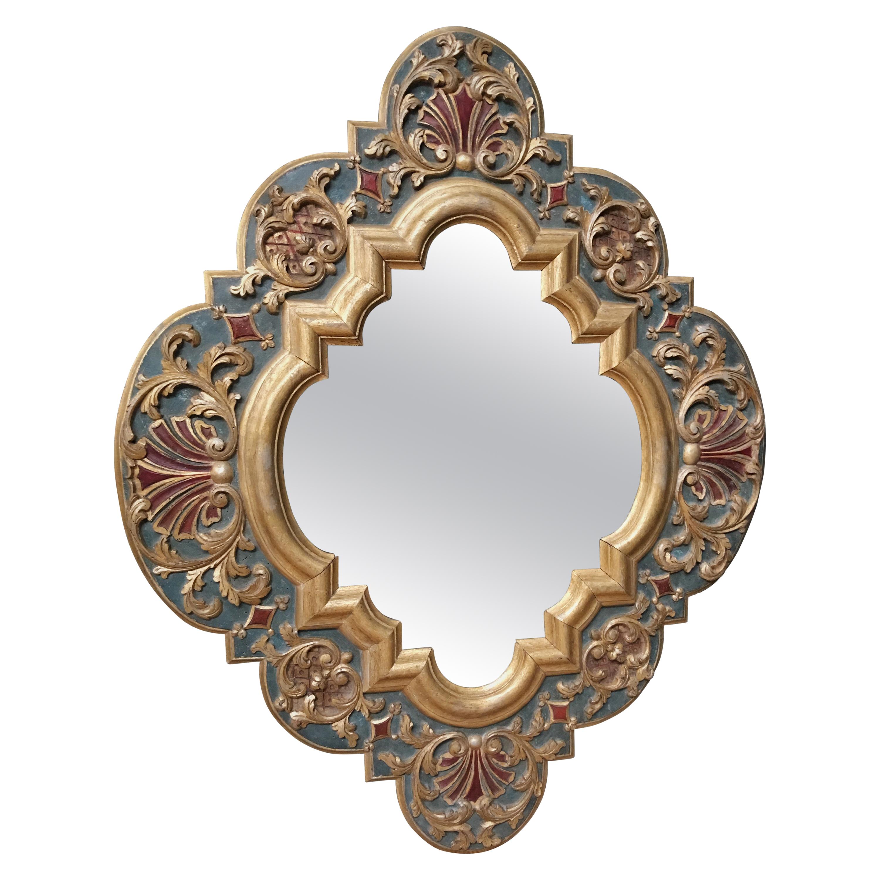 19th Century Carved Wood Gothic Style Mirror For Sale