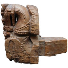 19th Century Carved Wood Indian Temple Fragment of a Horse