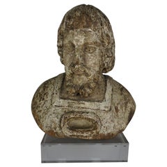 19th Century Carved Wood Italian Bust on Lucite Base