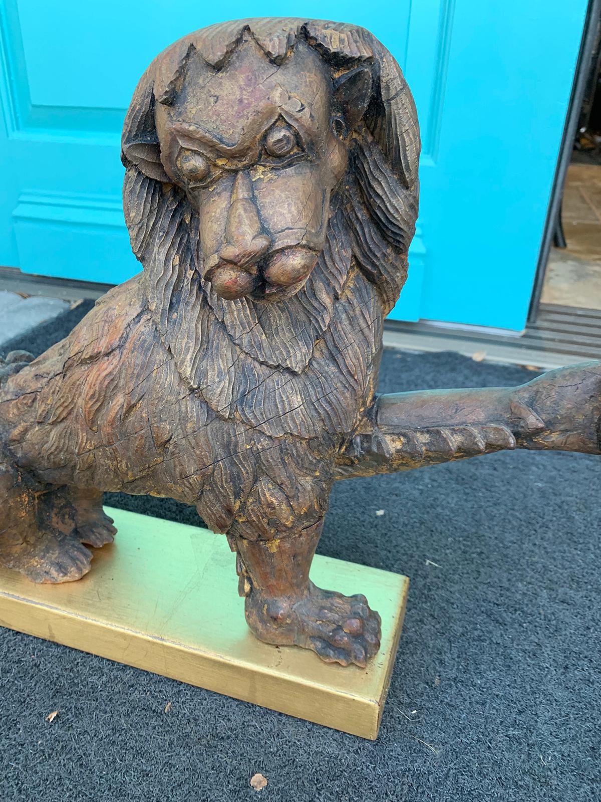 19th Century Carved Wood Lion on Custom Gilded Base For Sale 3