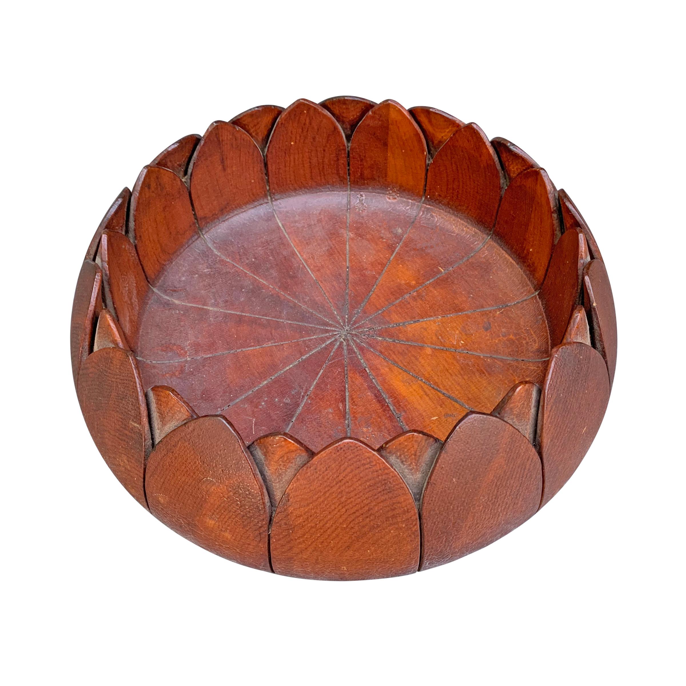 Chinoiserie 19th Century Carved Wood Lotus Bowl