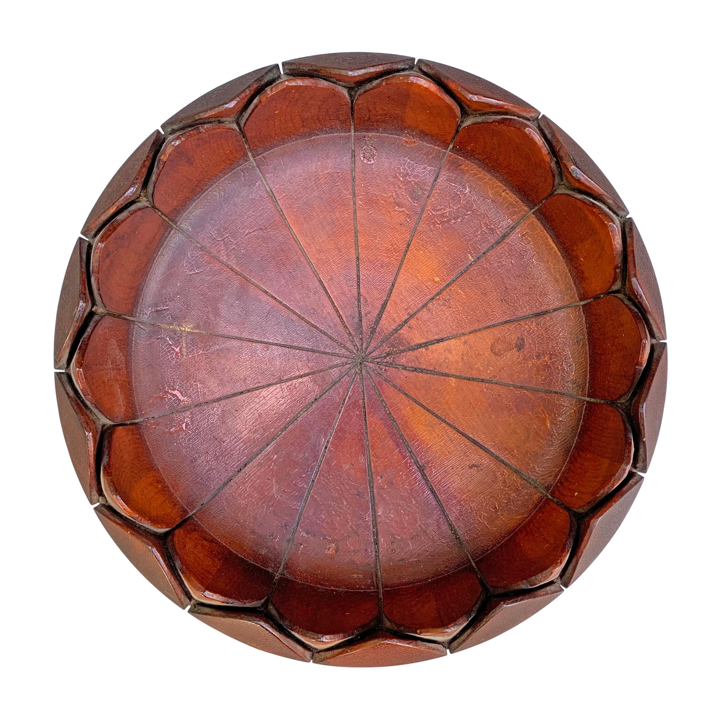 American 19th Century Carved Wood Lotus Bowl