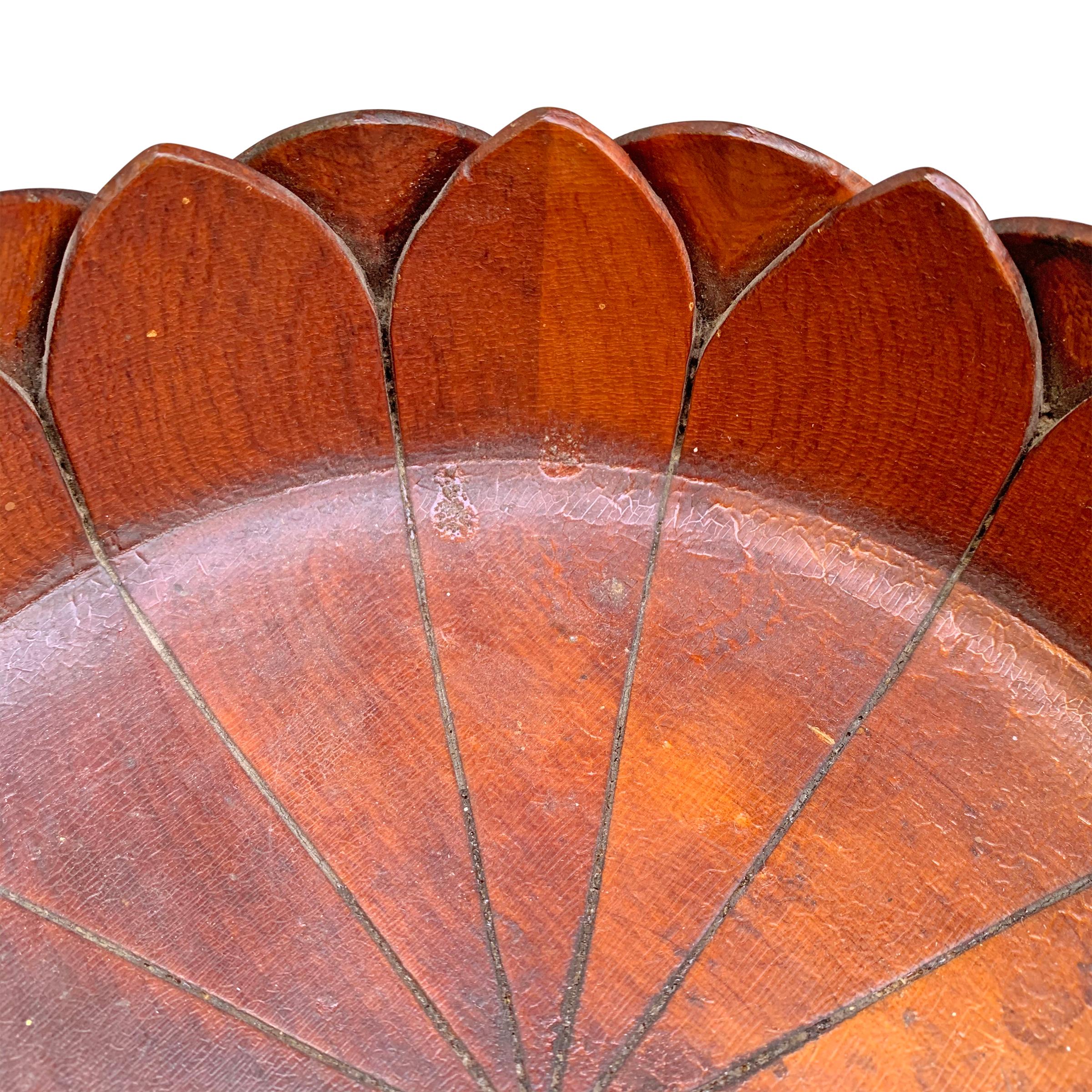 19th Century Carved Wood Lotus Bowl In Good Condition In Chicago, IL