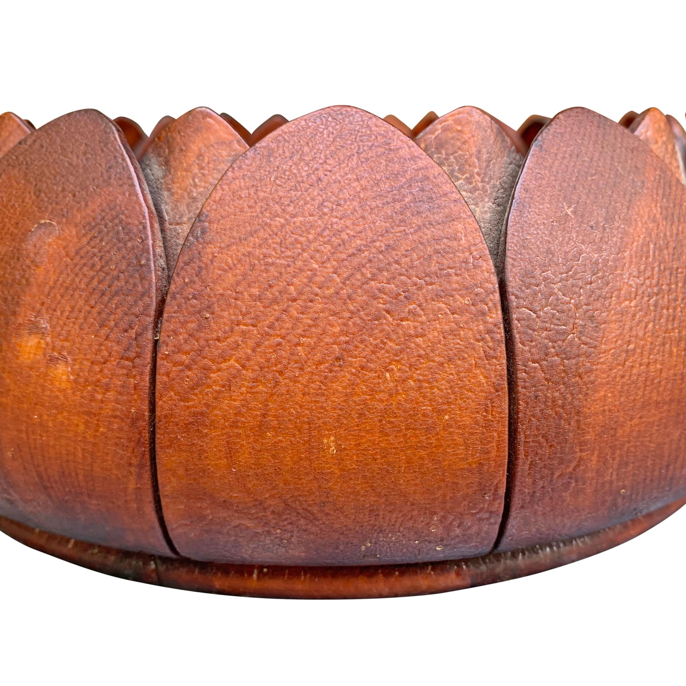 Pine 19th Century Carved Wood Lotus Bowl