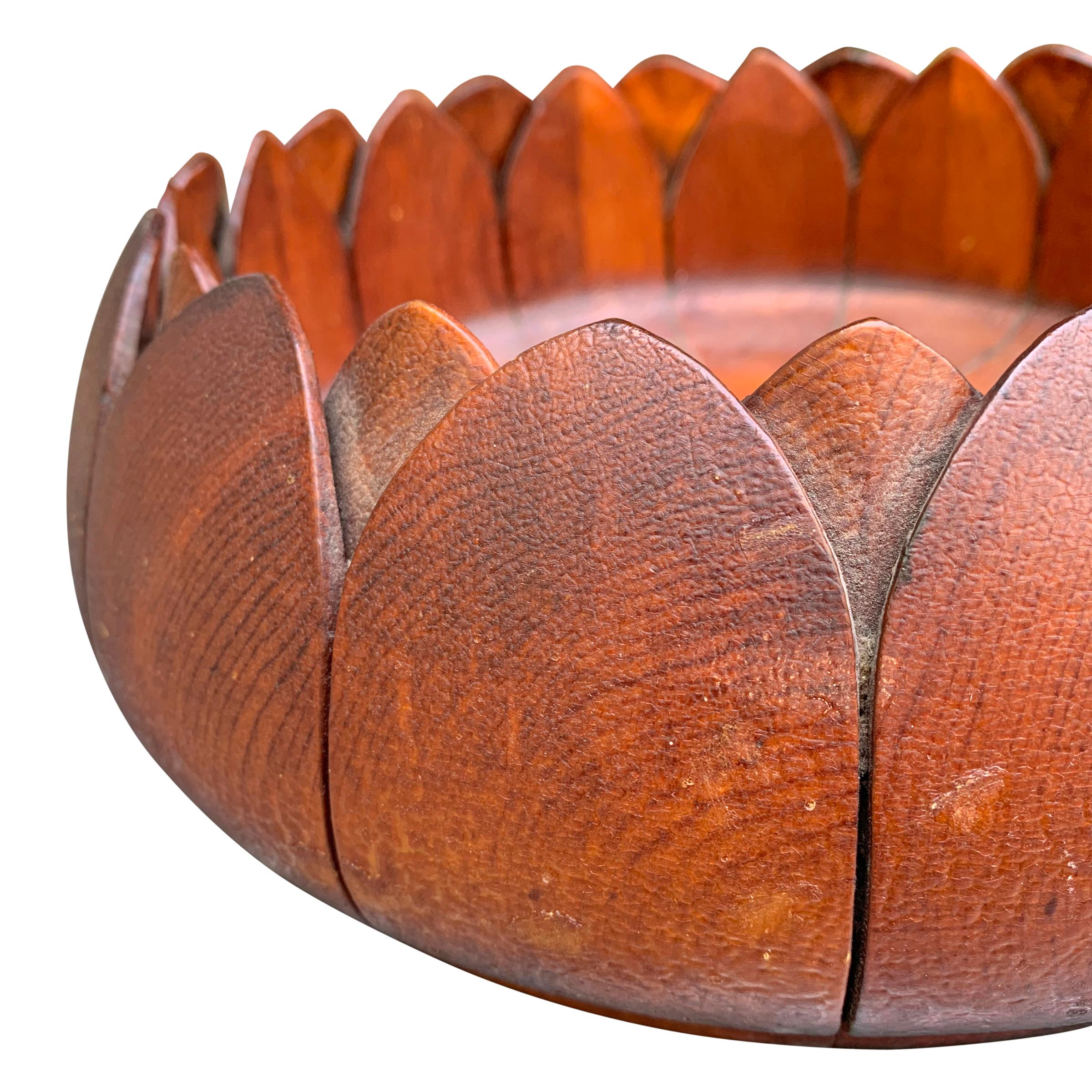 19th Century Carved Wood Lotus Bowl 1