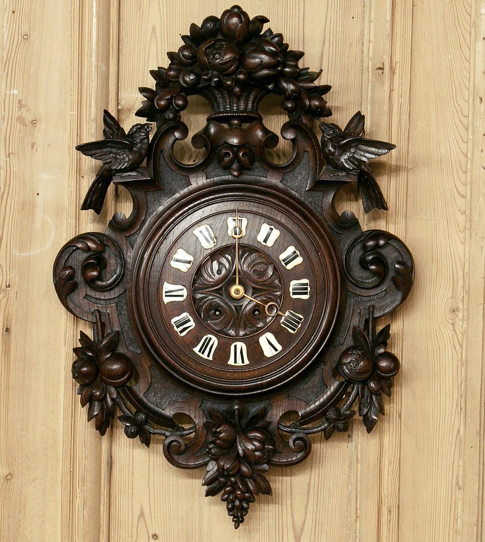 Black Forest 19th Century Carved Wood Louis XVI Wall Clock