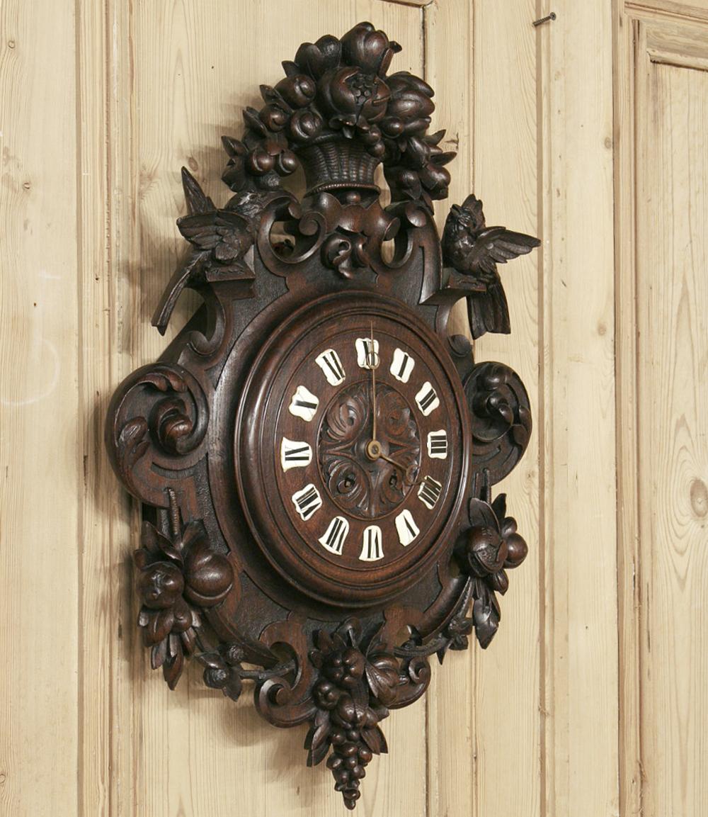 German 19th Century Carved Wood Louis XVI Wall Clock