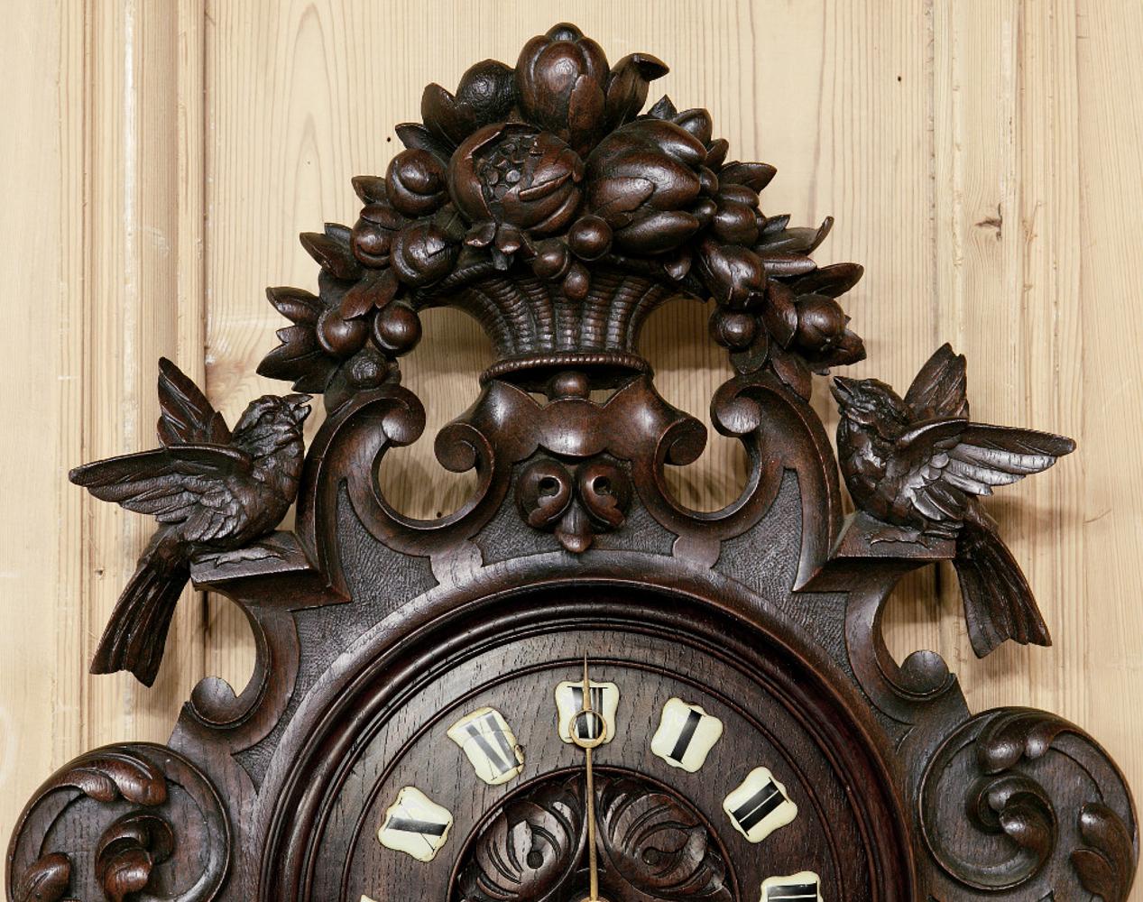 Hand-Carved 19th Century Carved Wood Louis XVI Wall Clock