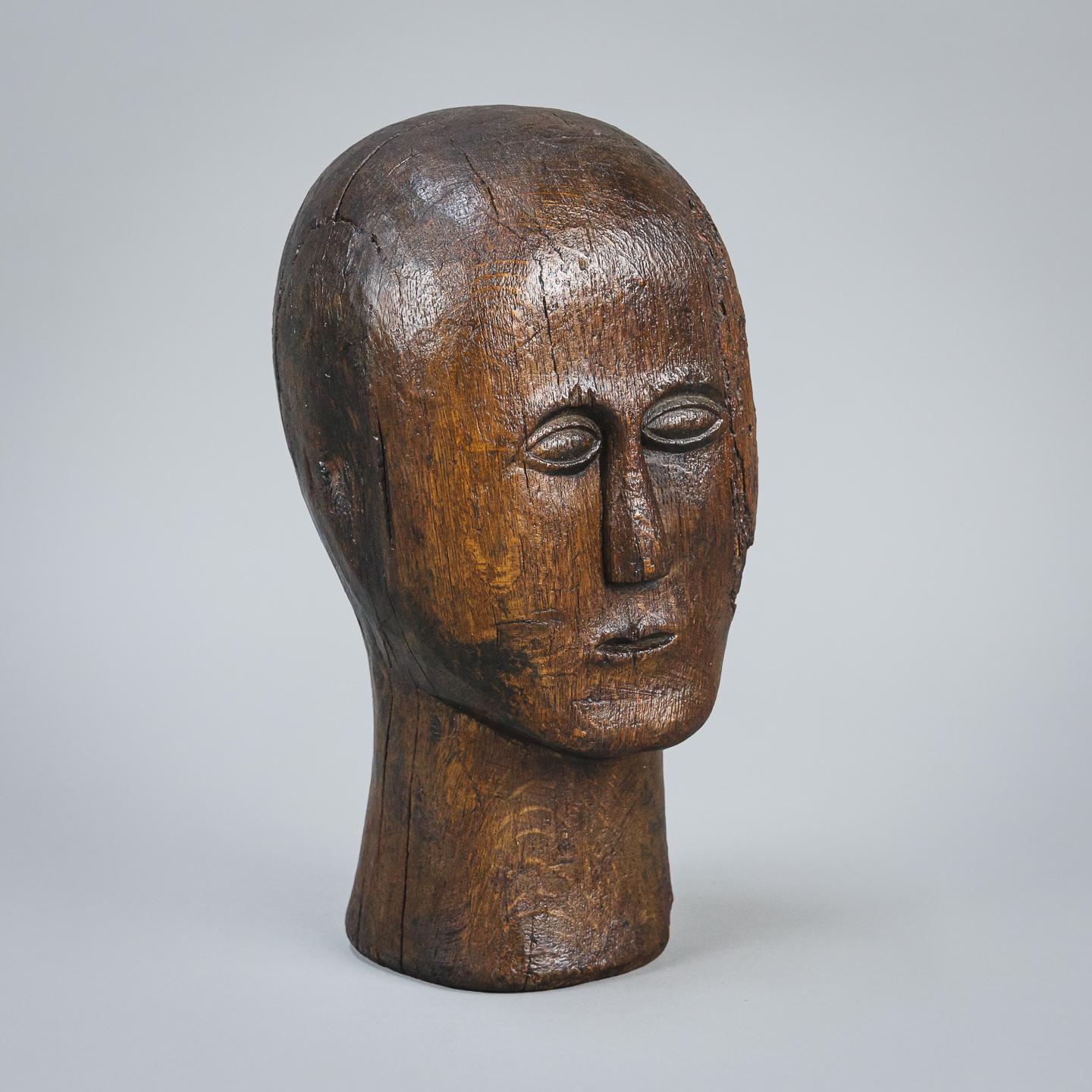 19th Century Carved Wood Marotte or Manikin Head 7