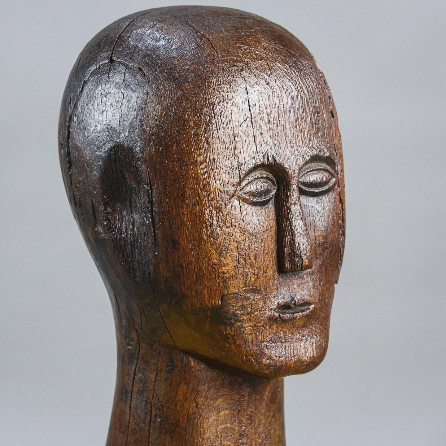 19th Century Carved Wood Marotte or Manikin Head 8