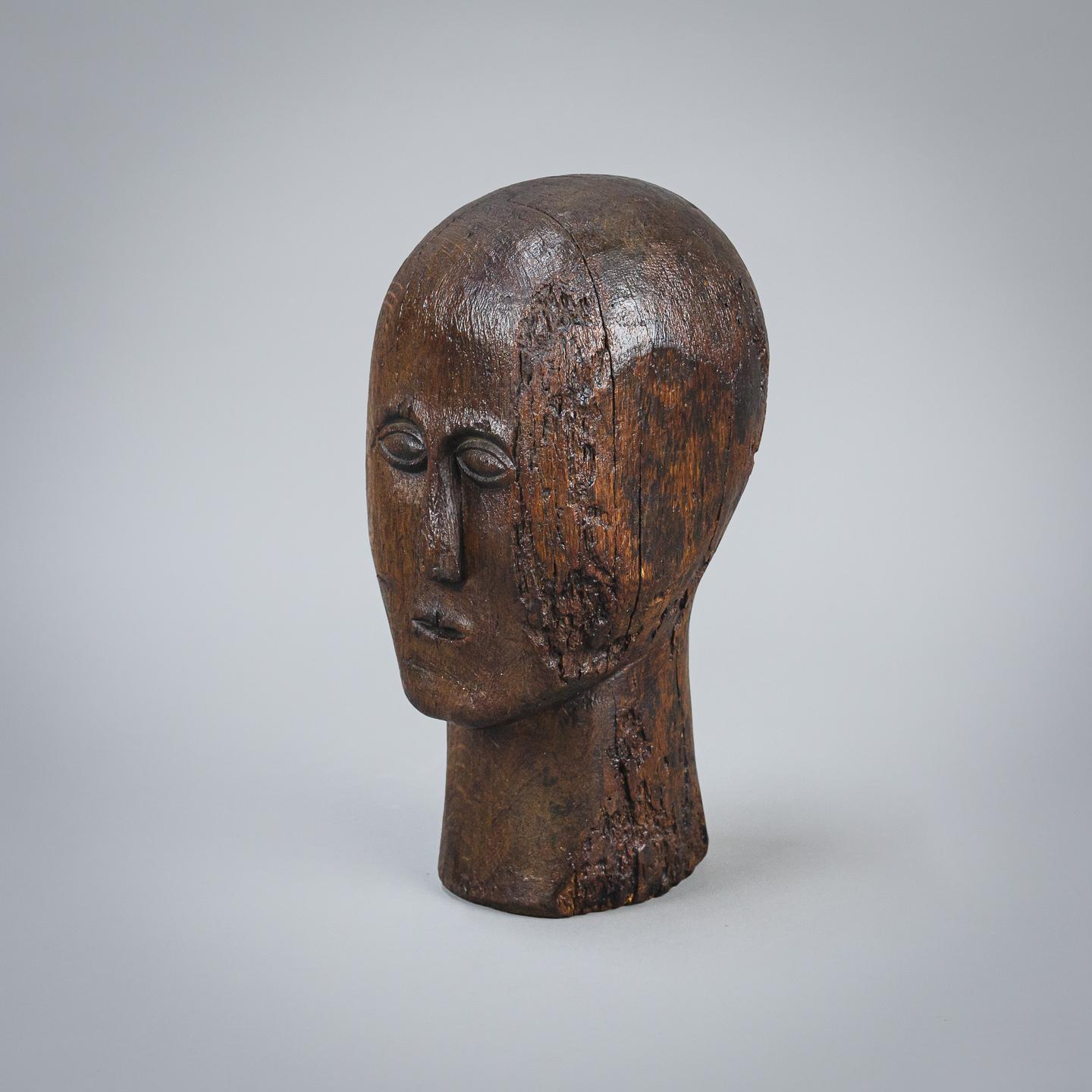 19th Century Carved Wood Marotte or Manikin Head 4