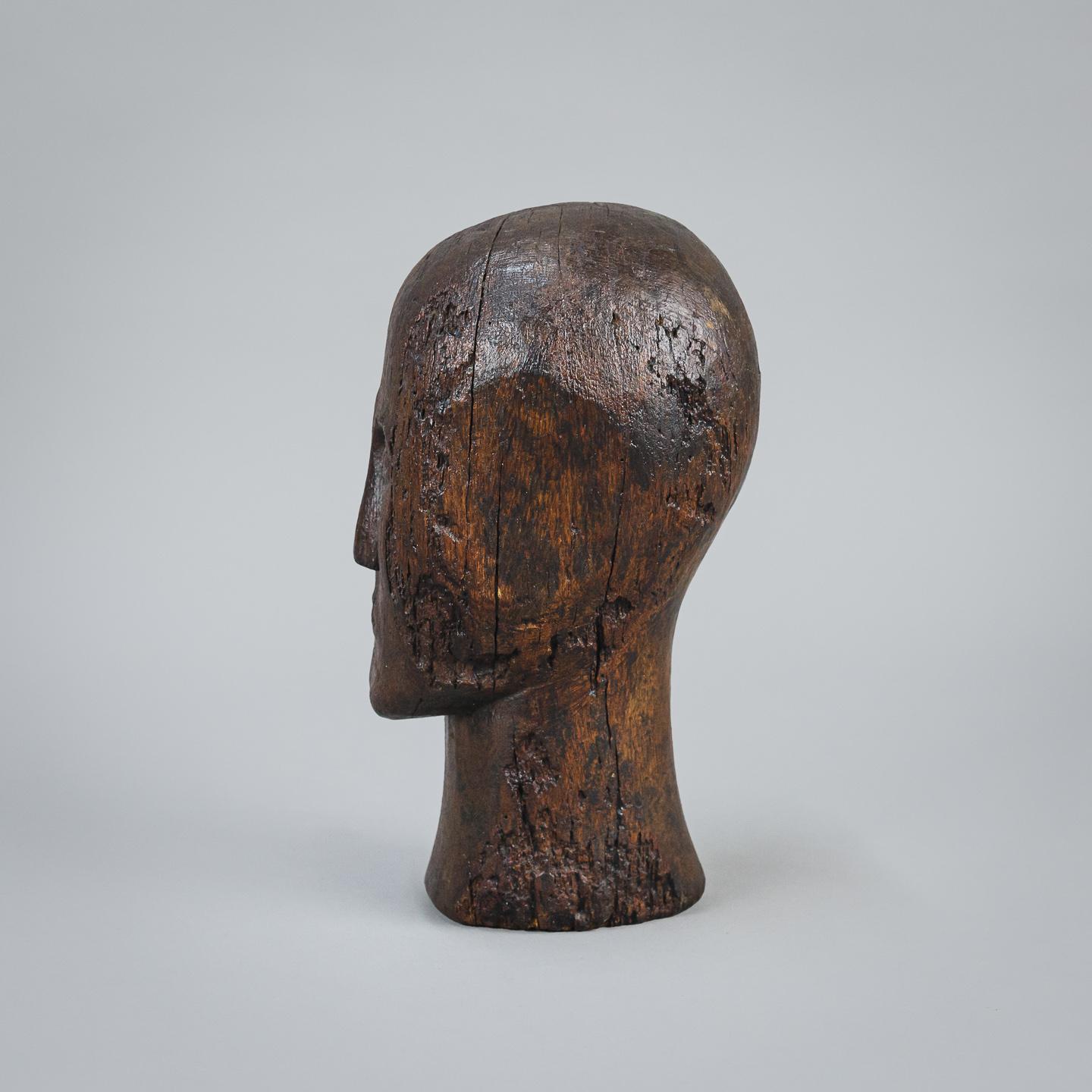 19th Century Carved Wood Marotte or Manikin Head 5