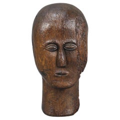 19th Century Carved Wood Marotte or Manikin Head