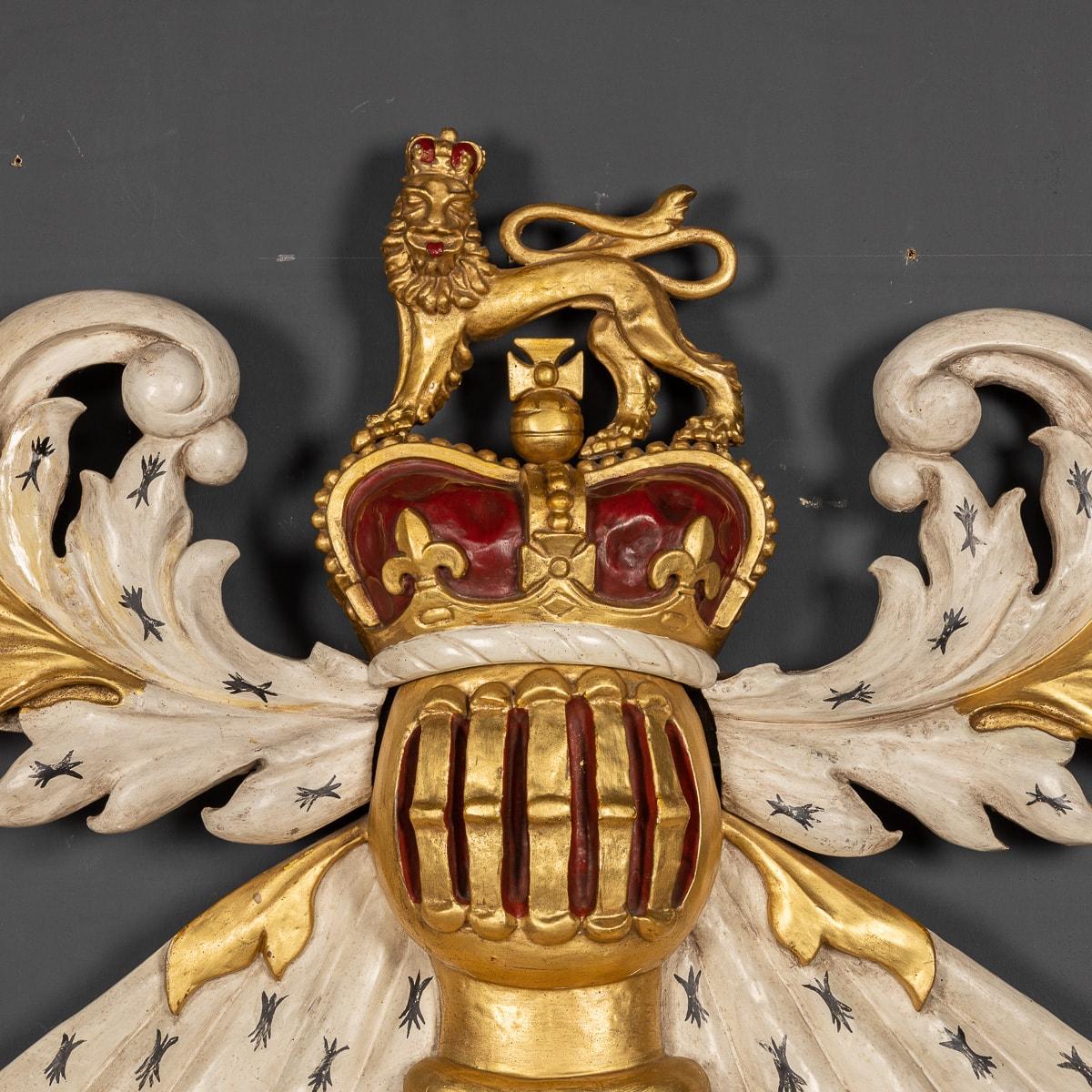 Pine 19th Century Carved Wood & Painted Royal Crest, c.1860