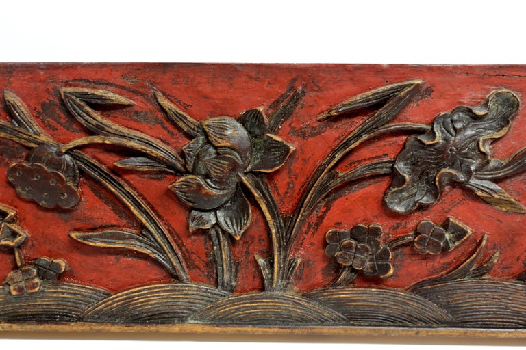 19th Century Carved Wood Panel Fragment of Lotus In Good Condition For Sale In Somis, CA
