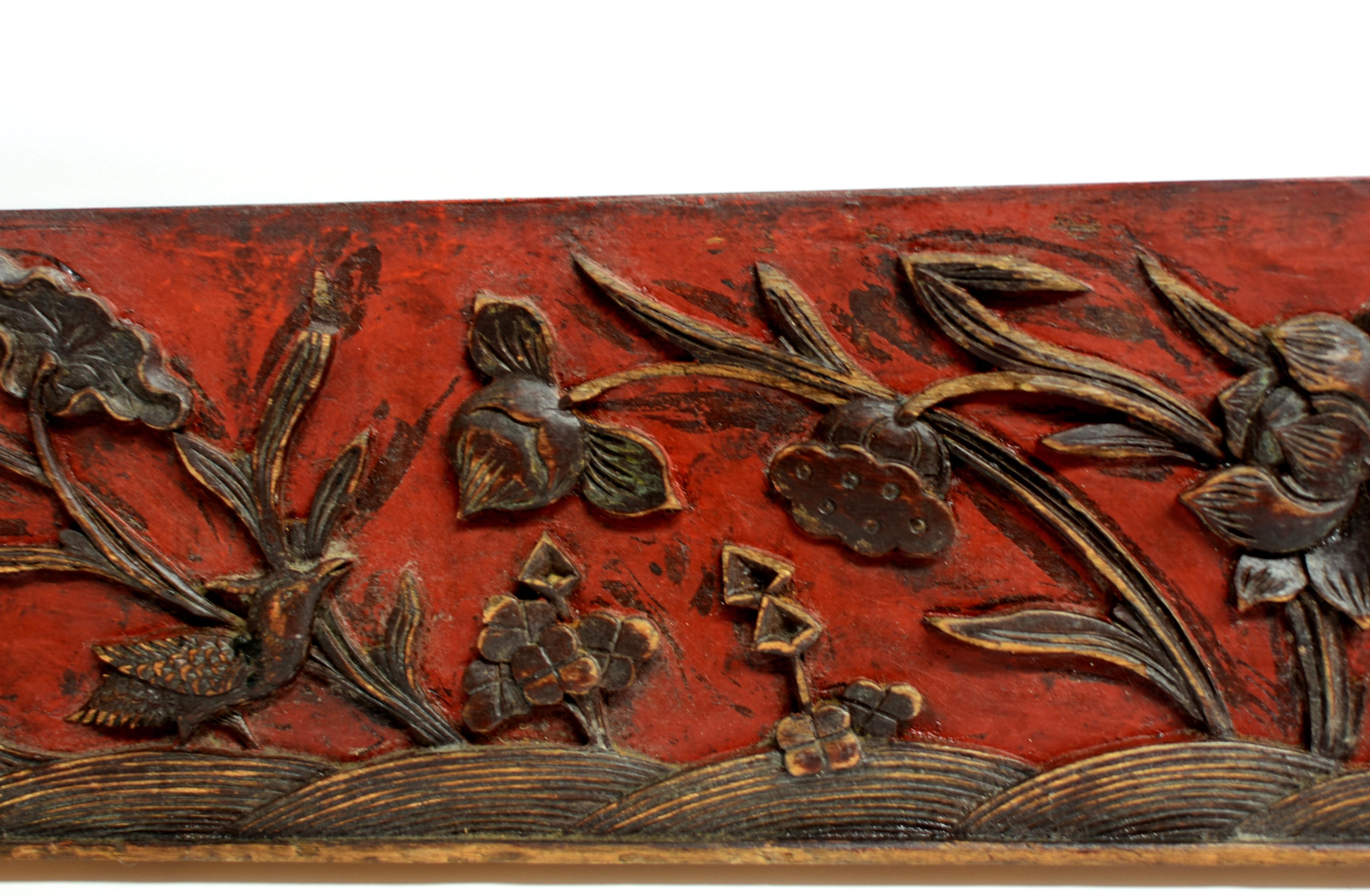 19th Century Carved Wood Panel Fragment of Lotus For Sale 2