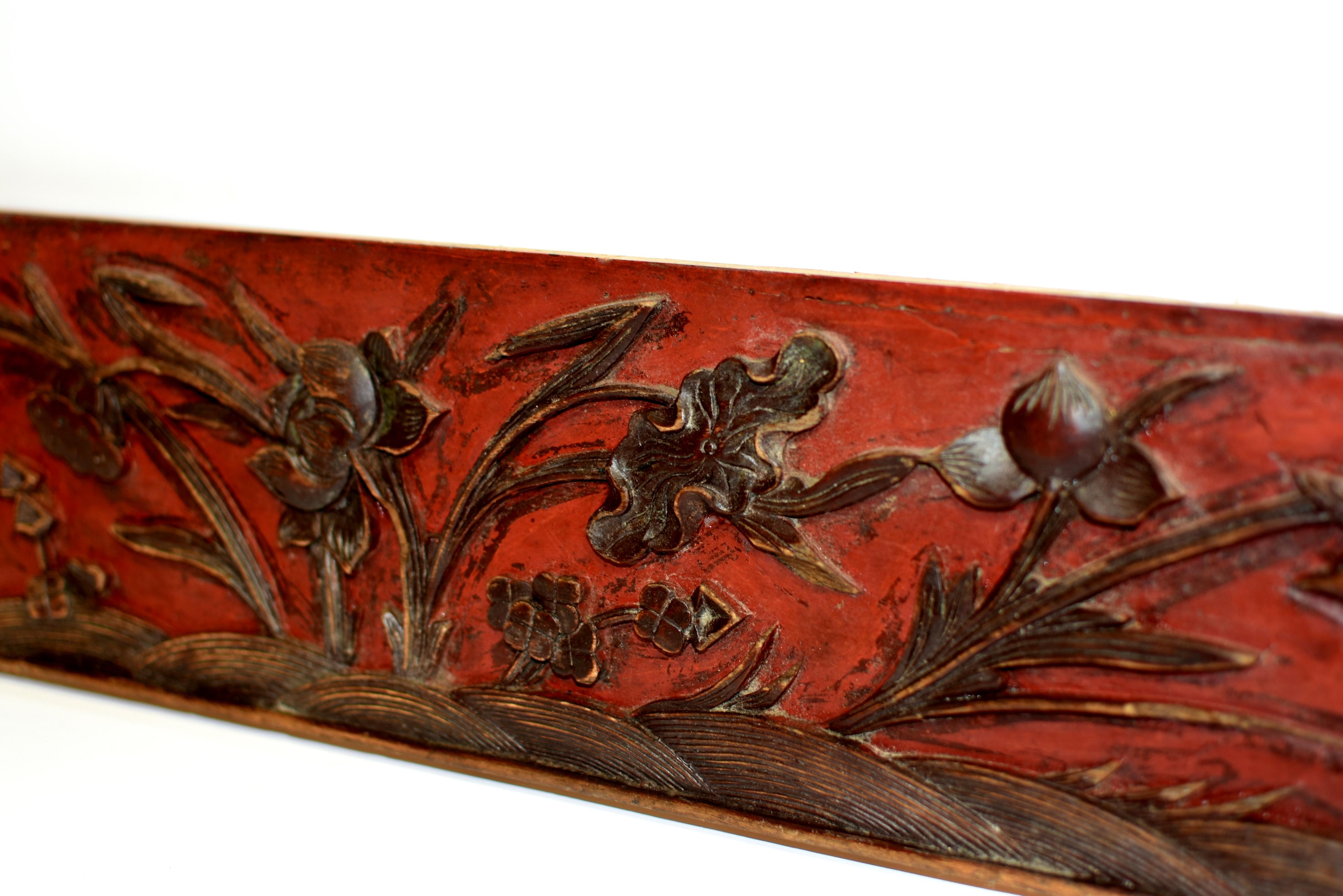 Geschnitztes Holztafelfragment eines Lotus aus dem 19. Jahrhundert im Angebot 4
