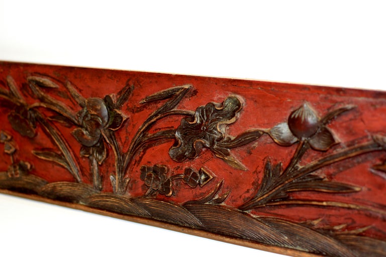 19th Century Carved Wood Panel Fragment of Lotus For Sale 4