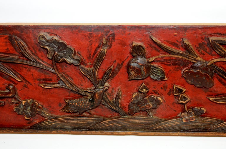 19th Century Carved Wood Panel Fragment of Lotus For Sale 5