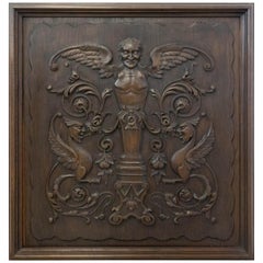 19th Century Carved Wood Panel French One of Kind Renaissance Chimera Plaque