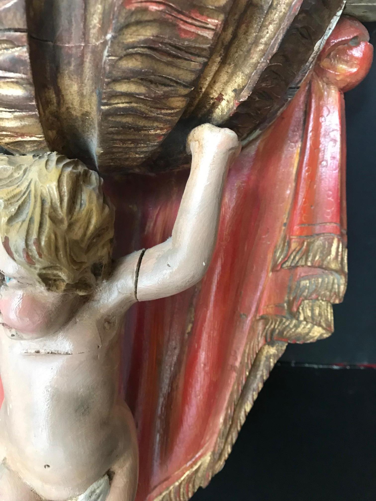 19th Century Carved Wood Polychrome and Gilt Putto Hanging Shelf 6