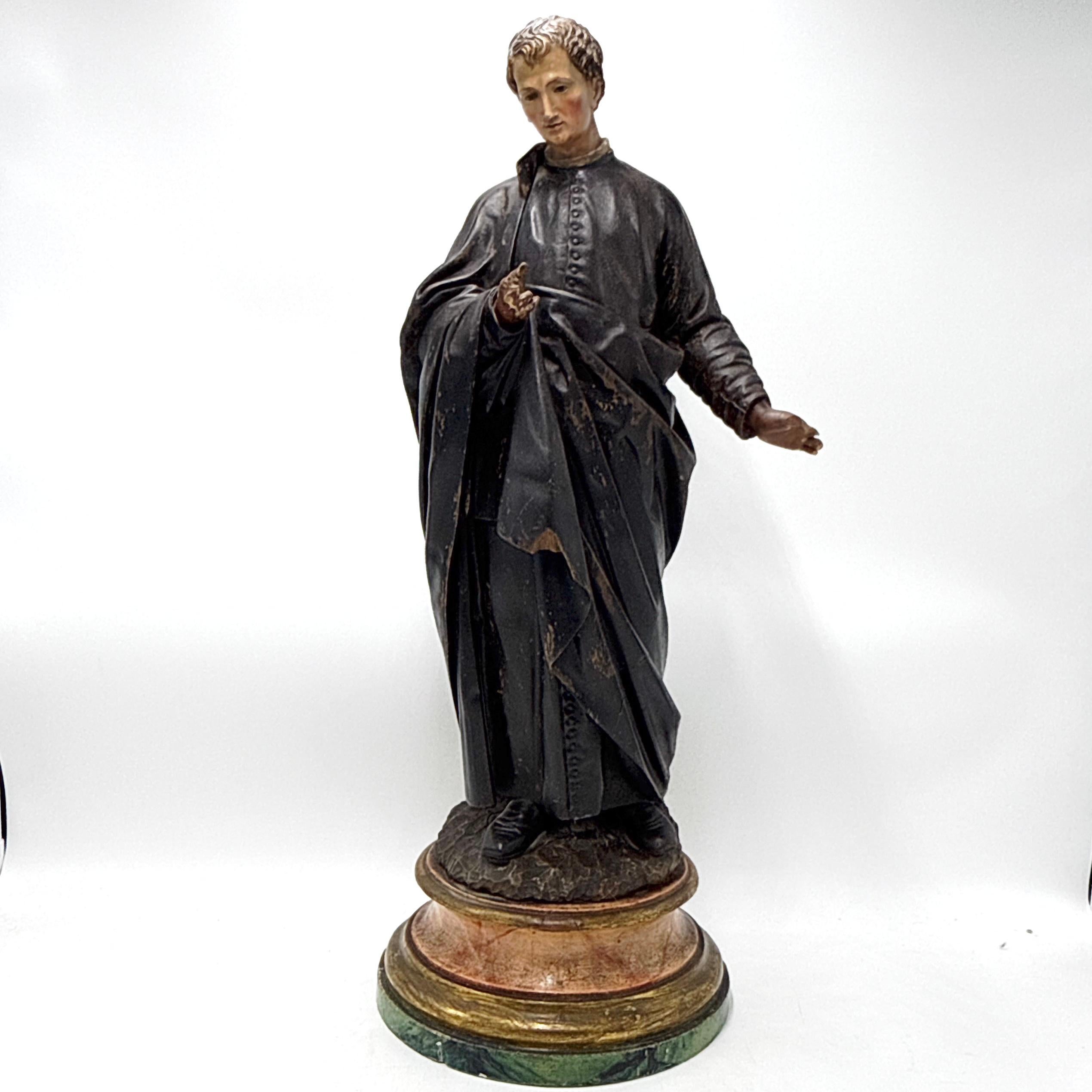 19. Jahrhundert geschnitzt Holz religiöse Statue eines Heiligen mit Glasaugen (Französisch) im Angebot