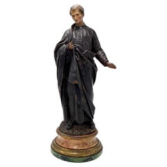 19th Century Carved Wood Religious Statue of a Saint with Glass Eyes