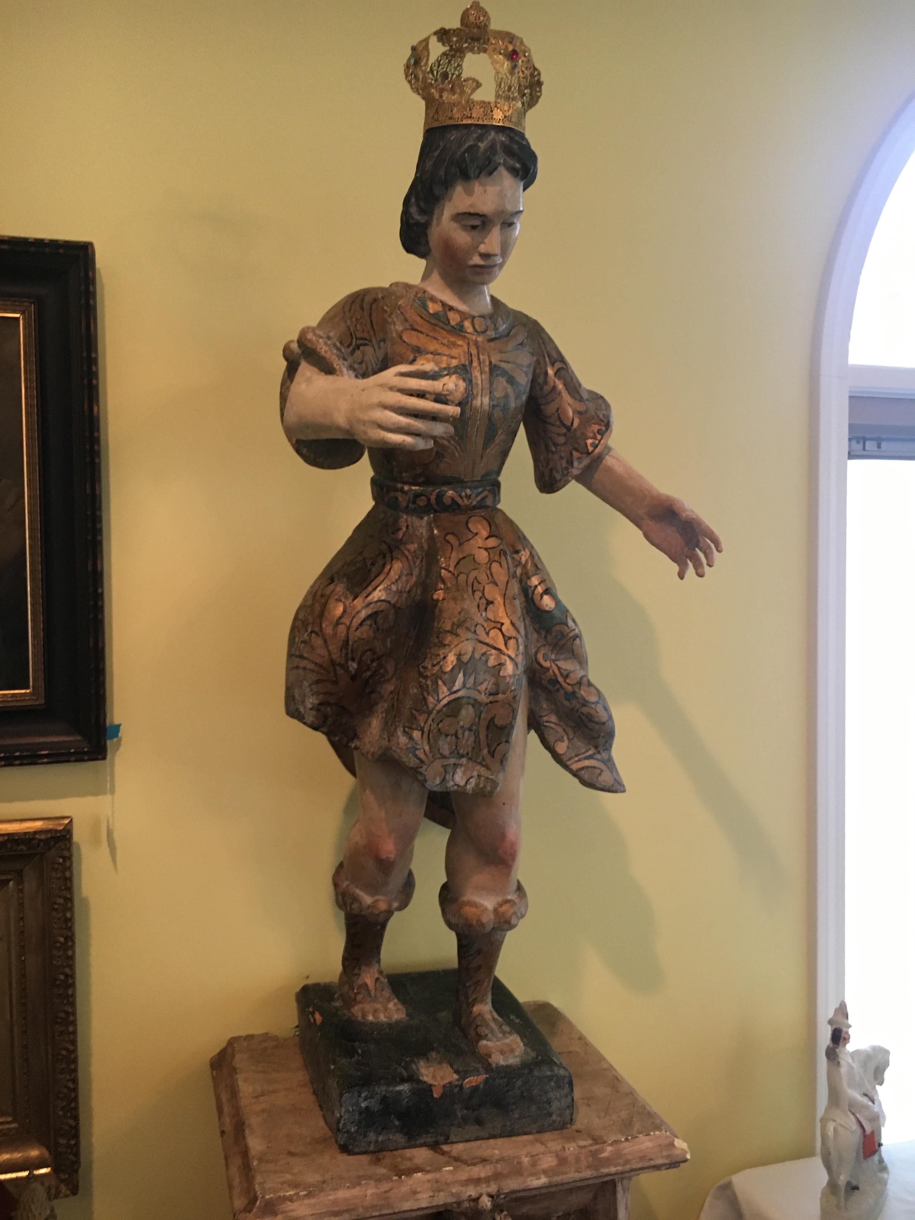 19th Century Carved Wood Santos Of St Martin, Great Scale, Color and Patination 2