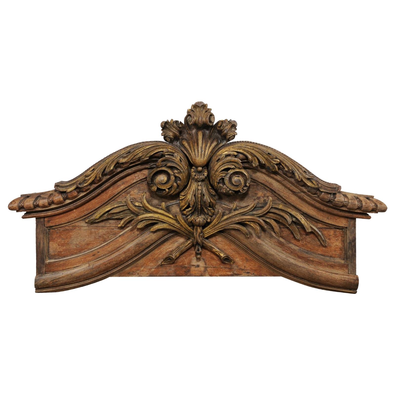 19th Century Carved-Wood Wall Plaque, Great for a Headboard