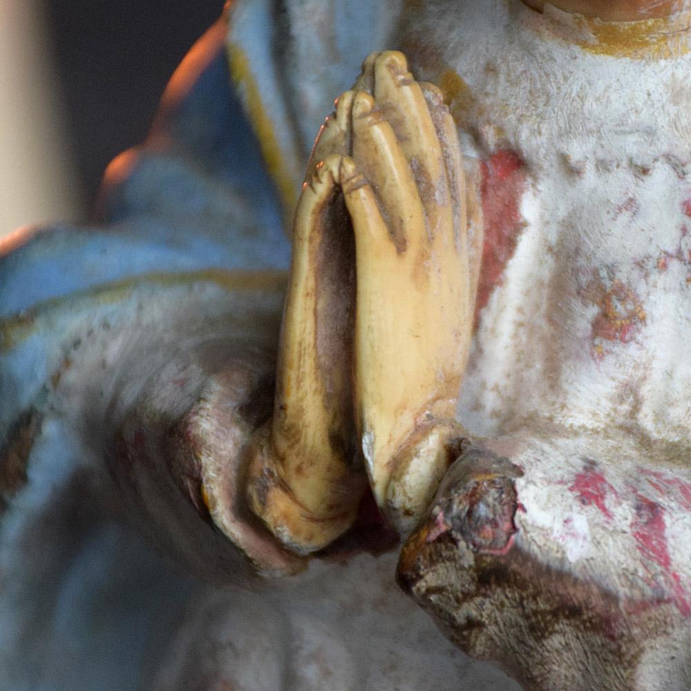 19. Jahrhundert geschnitzt Holzknochen Gesicht religiöse Figur 3