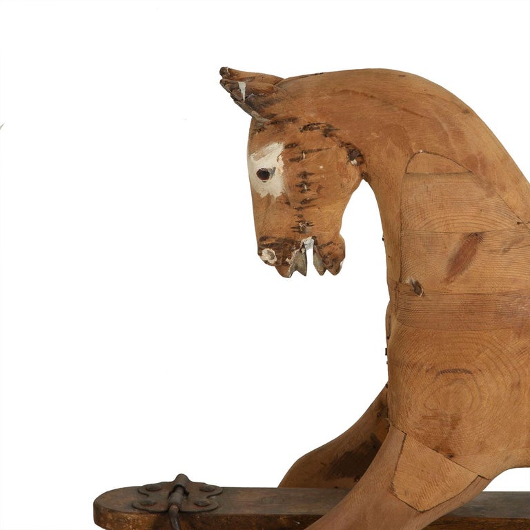 French 19th Century Carved Wooden Rocking Horse For Sale