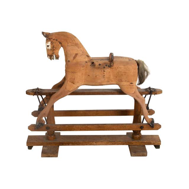 19th Century American Primitive Carved Wood Cast Iron Glider Rocking 19th-century-american-primitive-carved-wood-cast-iron-glider-rocking