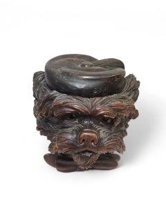 19th Century Carved Wooden Tobacco Box in the Shape of a Dog’s Head