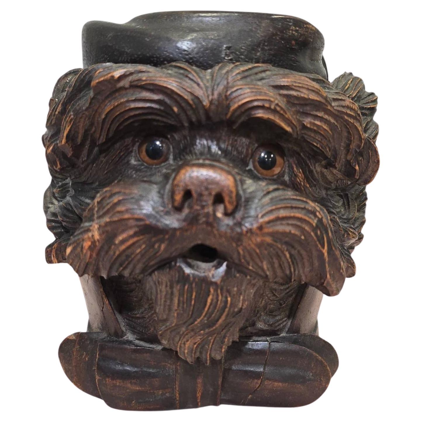 19th Century Carved Wooden Tobacco Box in the Shape of a Dog’s Head