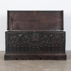19th Century Carved Wooden Trunk