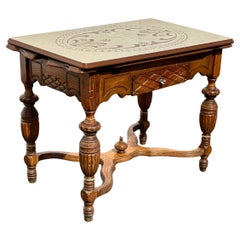 19th Century Carvef Wood Steel Extendable Game Center Desk Table