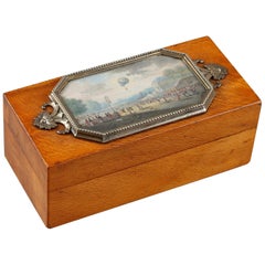 schatulle für Briefmarken aus dem 19. Jahrhundert mit einer Miniatur in Gouache