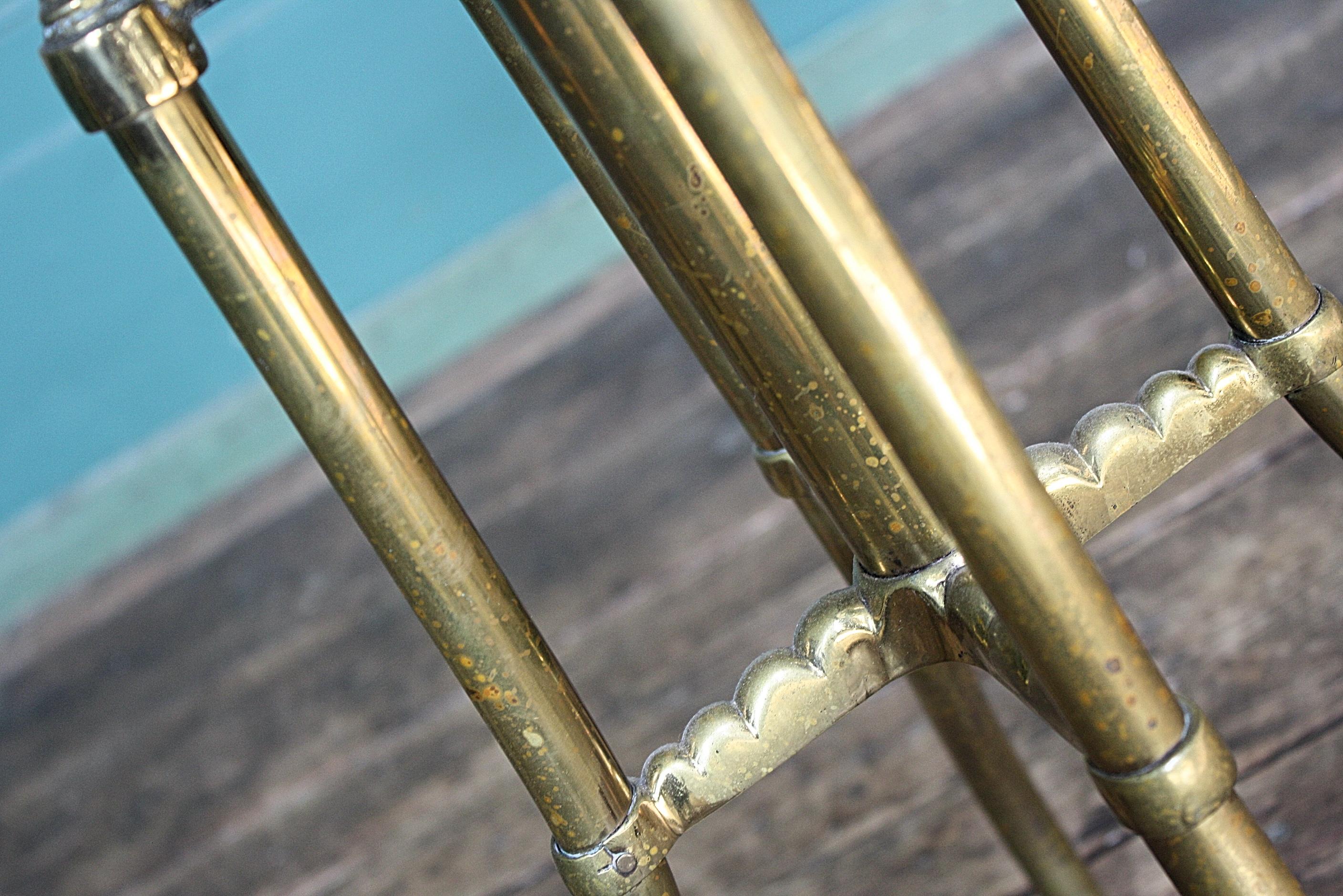 Late Victorian 19th Century Cast and Tubular Brass Adjustable Velvet Music Cello Stool