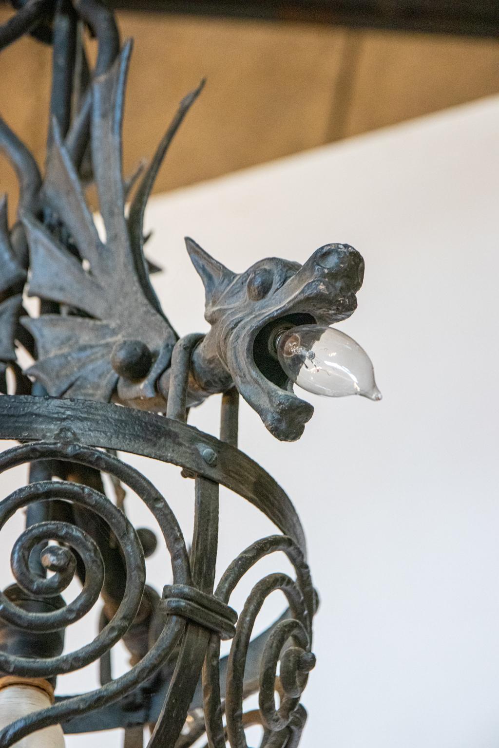 19th Century Cast and Wrought Iron Hanging Light Fixture 1